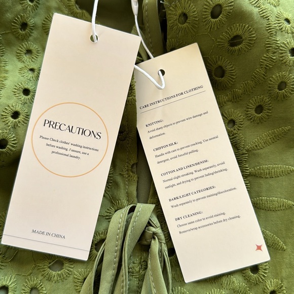 Dokotoo Mini Dress Olive Green Eyelet Lace Knee Length Short Puffy Sleeve Size S - Picture 12 of 14